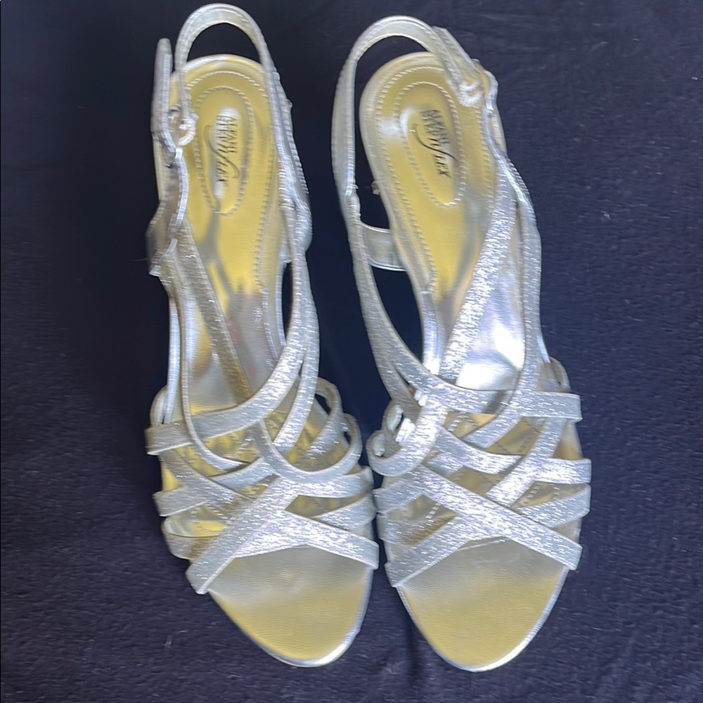 Alfani‎ Step n Flex Alisa Silver Metallic Strappy Slingback low Heels Women 9.5M